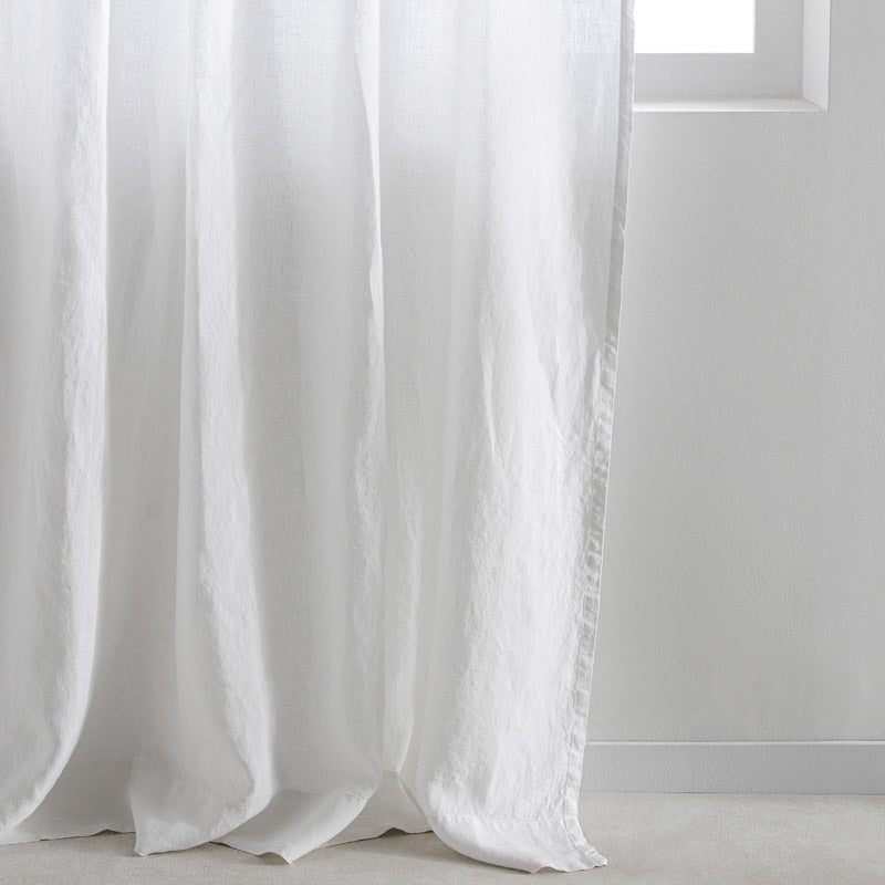 Cortina - De Lino Lavado Con Cinta Fruncidora - Blanco