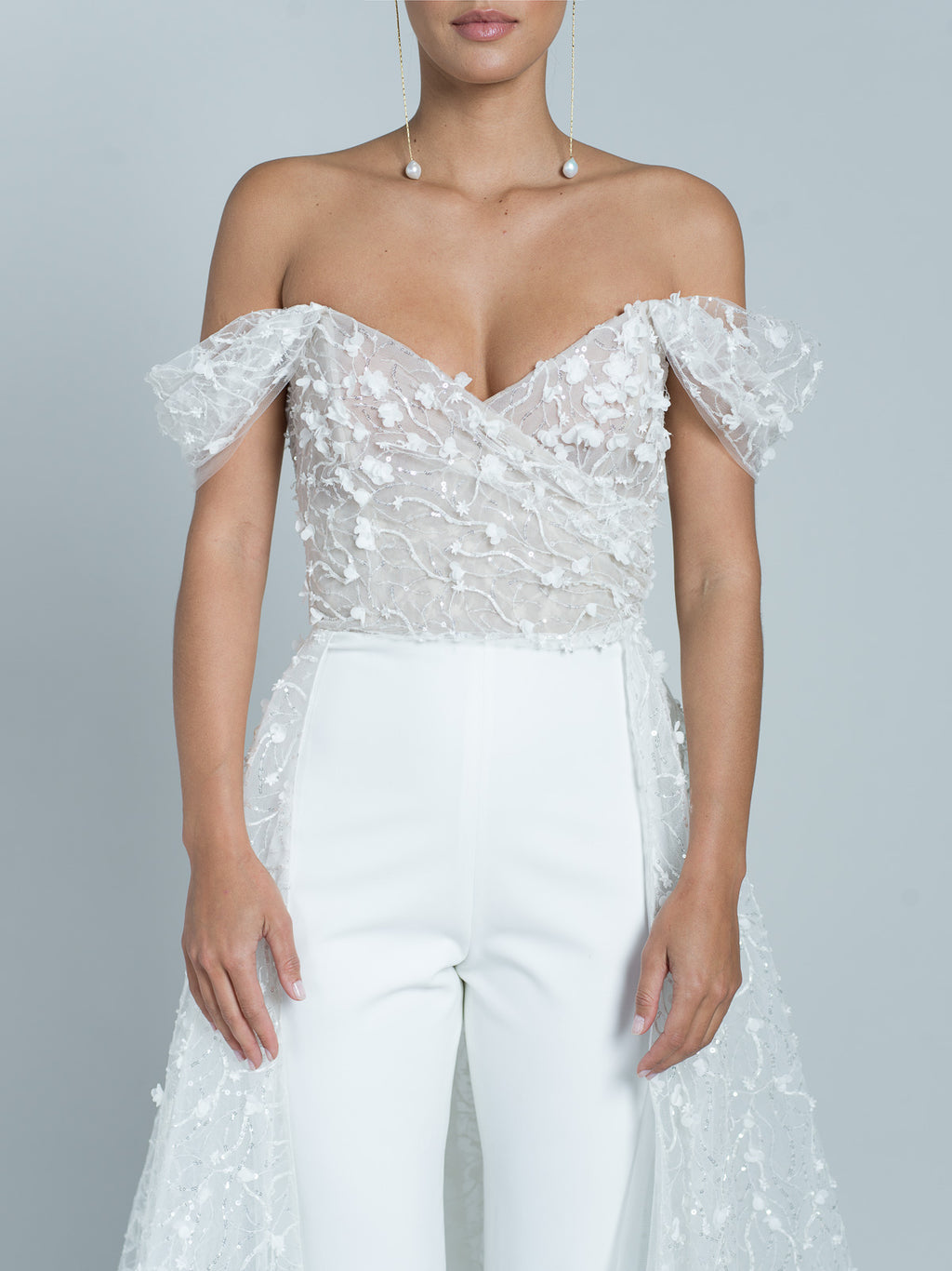 Tuta Jumpsuit Con Strascico Callie - Bianco