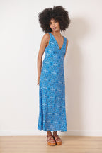 Robe légère et élégante printemps été sans manches encolure en V dos plongeant moderne fluide et raffinée