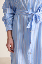 Robe à manches longues boutonnées avec rayures ceinture amovible col chemise femme collection printemps
