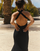 Robe longue noir sculptante dos nu