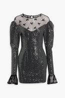 Rotate - Robe Courte Sequins Noir - Femme