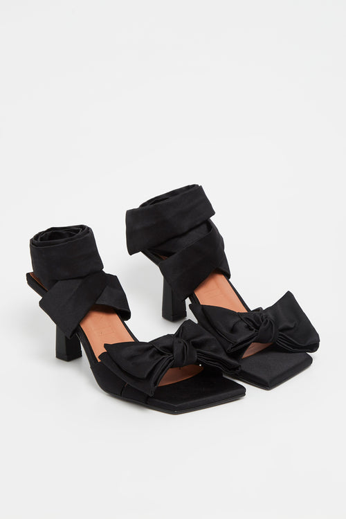 High Heel Soft Bow Sandals - Black