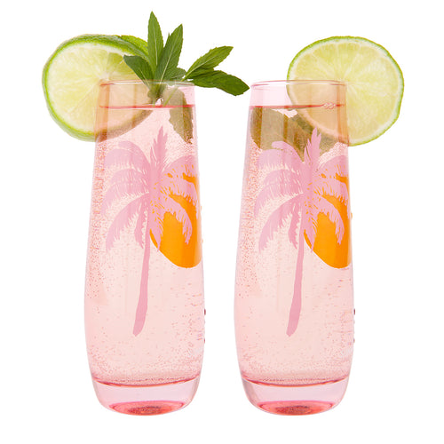 Cheers Desert Palms Copas de champán sin tallo, color rosa polvoriento, juego de 2