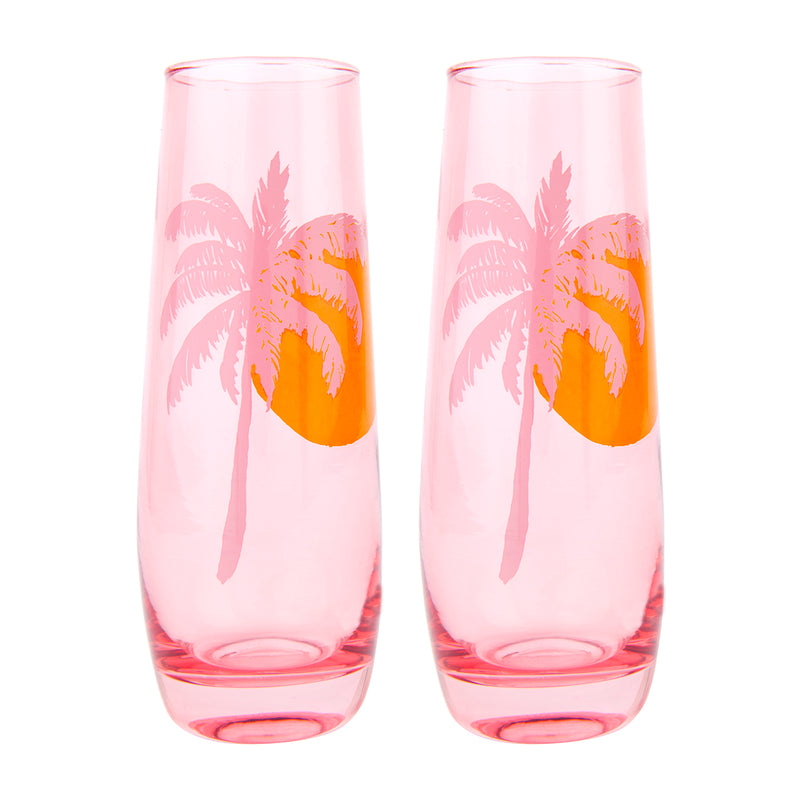 Flûtes À Champagne Sans Pied Cheers Desert Palms - Rose Poudré, Lot De 2