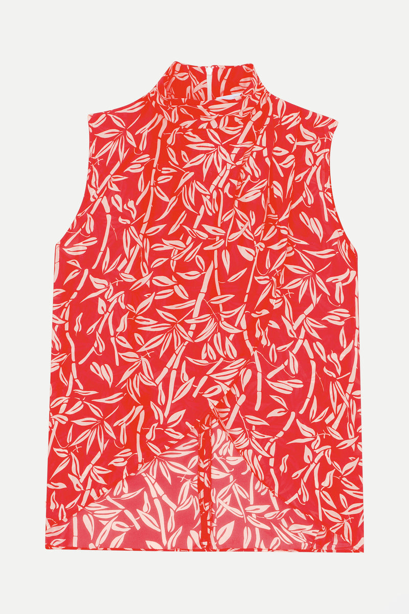 top cardi bamboo-print red lipstick