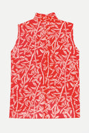top cardi bamboo-print red lipstick