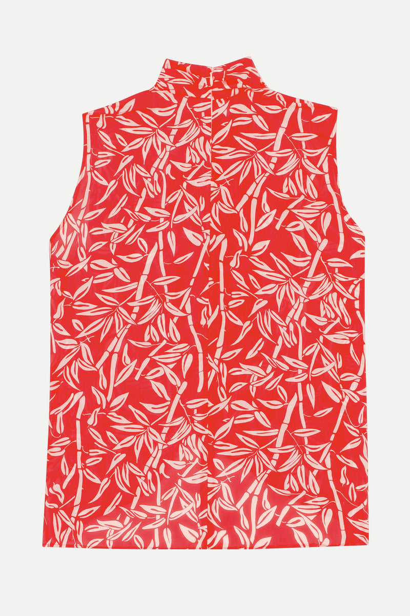 top cardi bamboo-print red lipstick