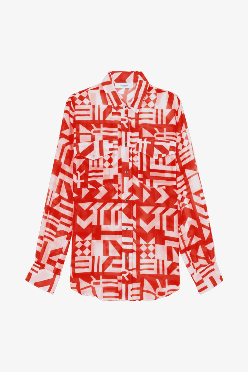 camisa con estampado de lápiz labial rojo y estampado Edith