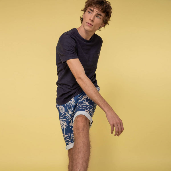 Short Saulieu Cotton - Bleu/Ecru - Homme