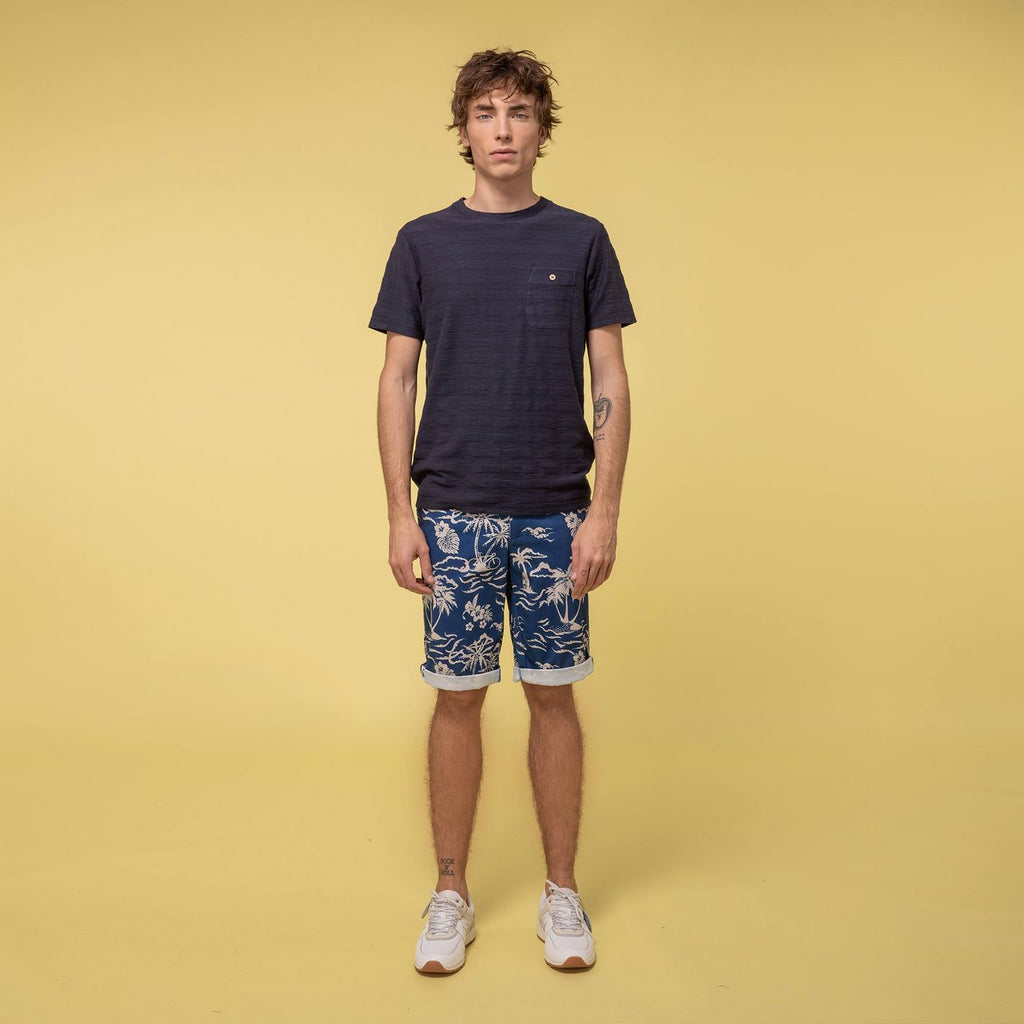 Faguo - Shorts de algodón Saulieu - Azul/Crudo - Hombres