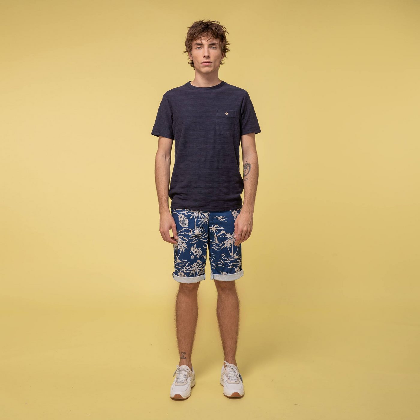 Faguo - Shorts de algodón Saulieu - Azul/Crudo - Hombres