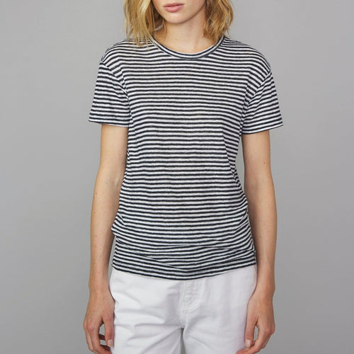 Tee Shirt Lara Tee Striped French Linen - Black/White