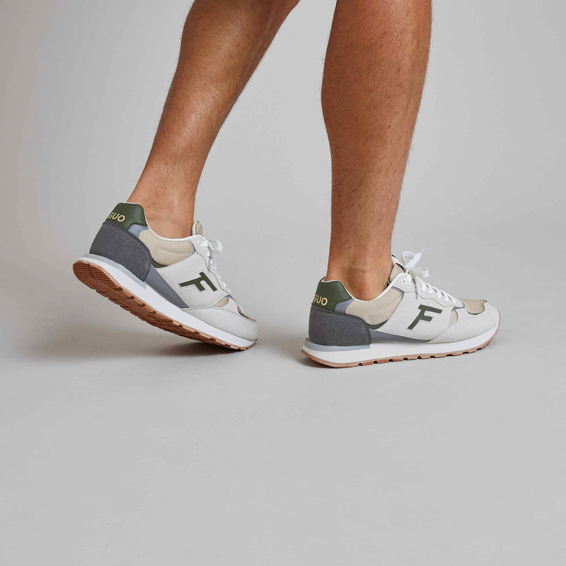 Beige And Grey Vegan Running Sneakers In Recycled Polyester And Recycled Pu Forest 1 - Mixed