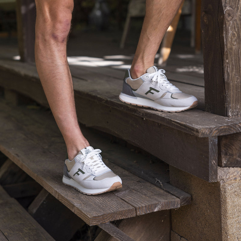 Beige And Grey Vegan Running Sneakers In Recycled Polyester And Recycled Pu Forest 1 - Mixed