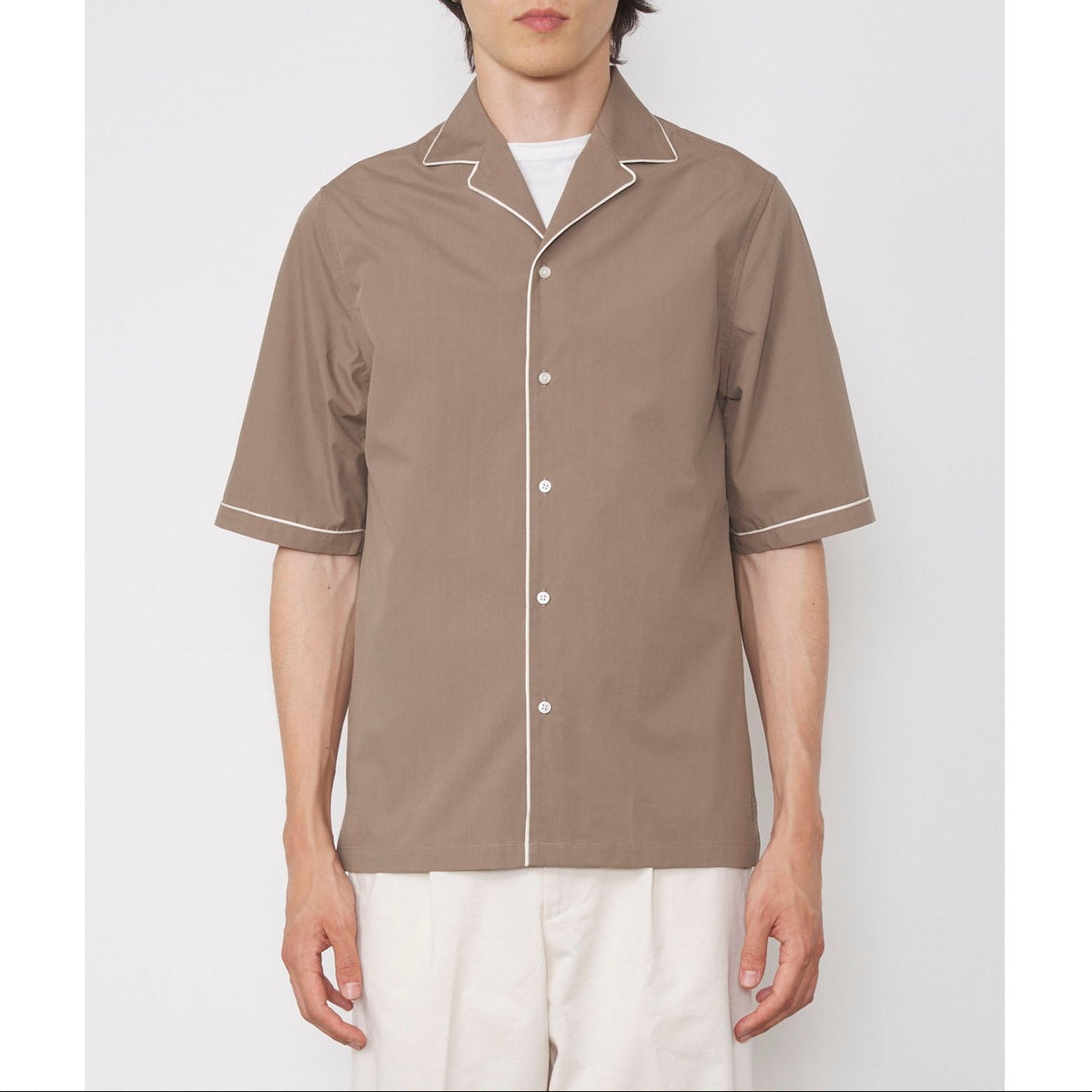 Chemise Eren Manches Courtes Passepoilée - Taupe/Écru - Homme