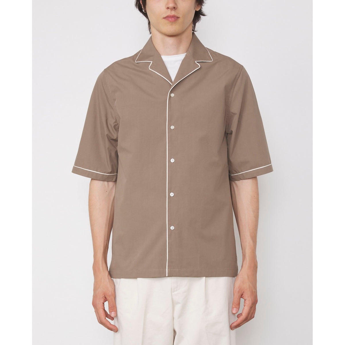 Chemise Eren Manches Courtes Passepoilée - Taupe/Écru - Homme