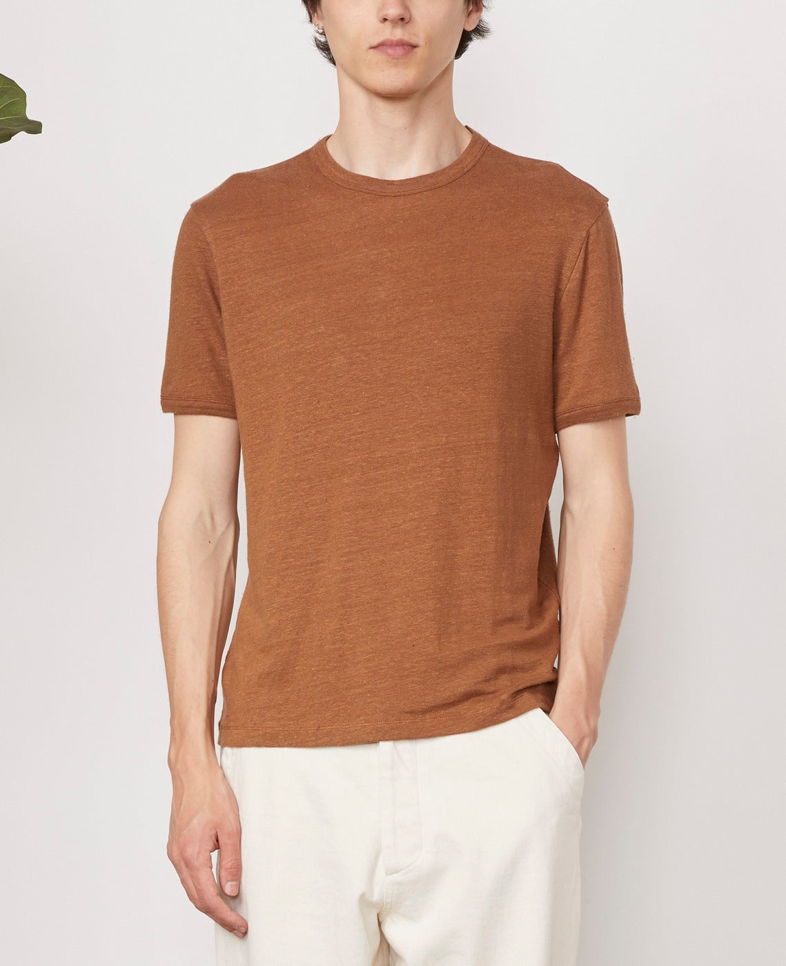 Tee Shirt Ss Tee Piece Dyed Fr Linen - Chestnut