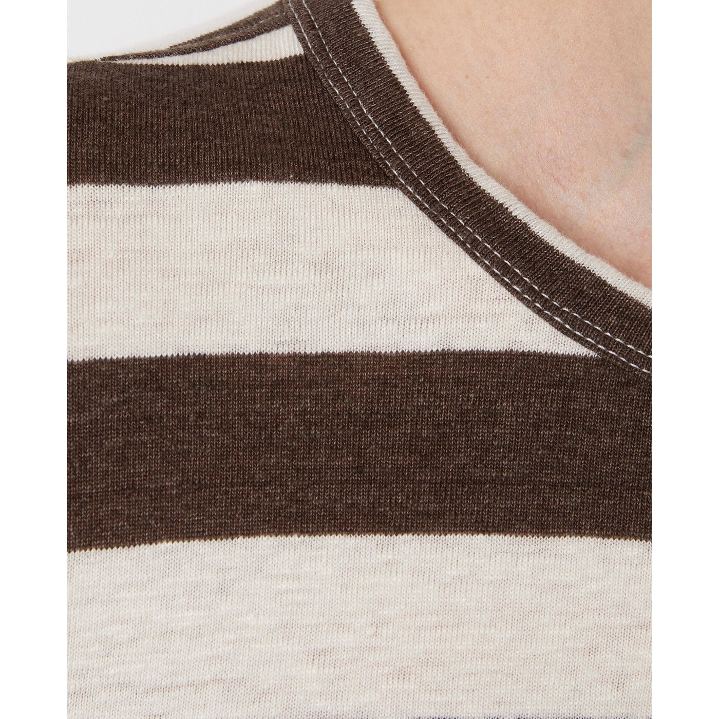 Tee Shirt Ss Tee French Linen Big Stripe - Heather Cocoa/Ecru