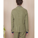 Officine Générale – Veste Armie - Olive Brûlé - Homme, homme de dos portant une veste en coton vert kaki