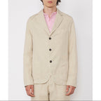 Officine Générale – Veste Armie - Latte - Homme, veste beige portée par un homme, chemise rose, vue de face