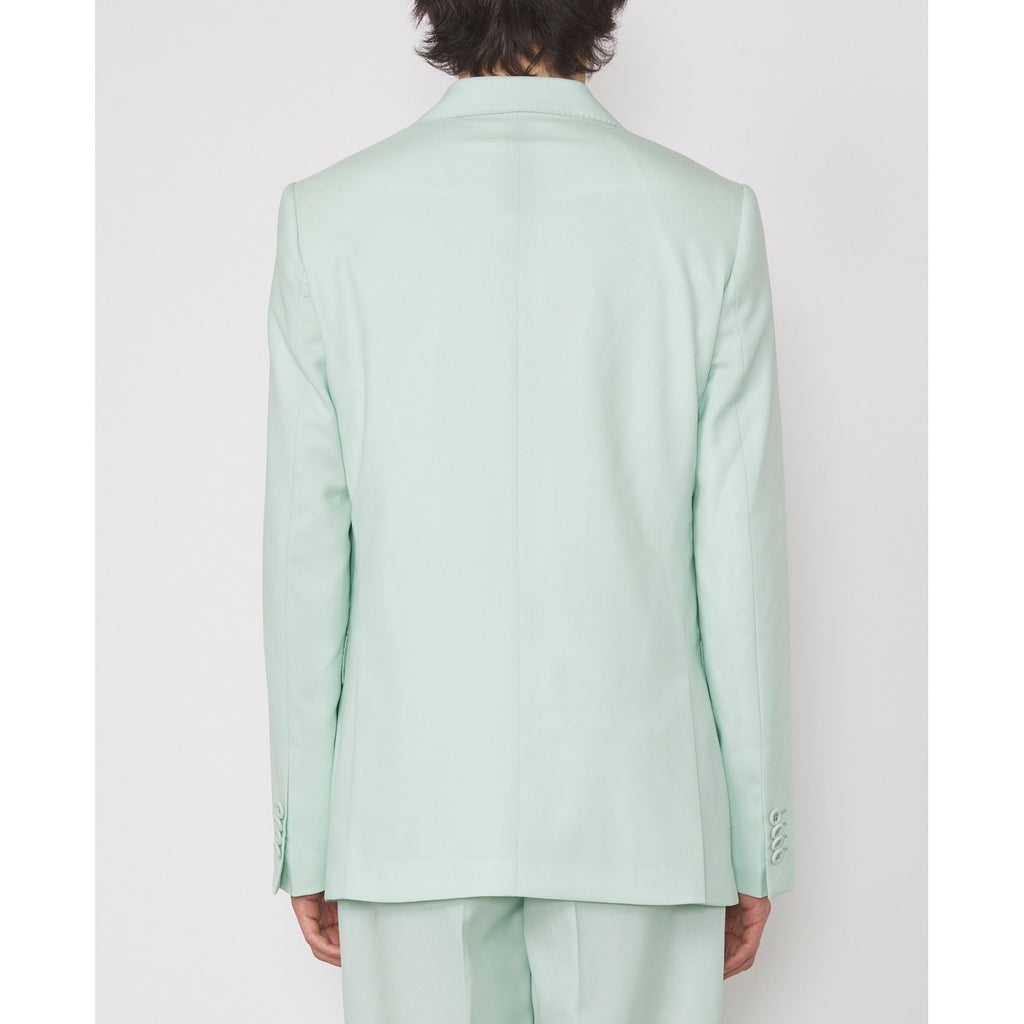 Officine Générale – Veste Giovanni - Menthe - Homme, veste de costume vert d'eau portée par un mannequin, vue de dos