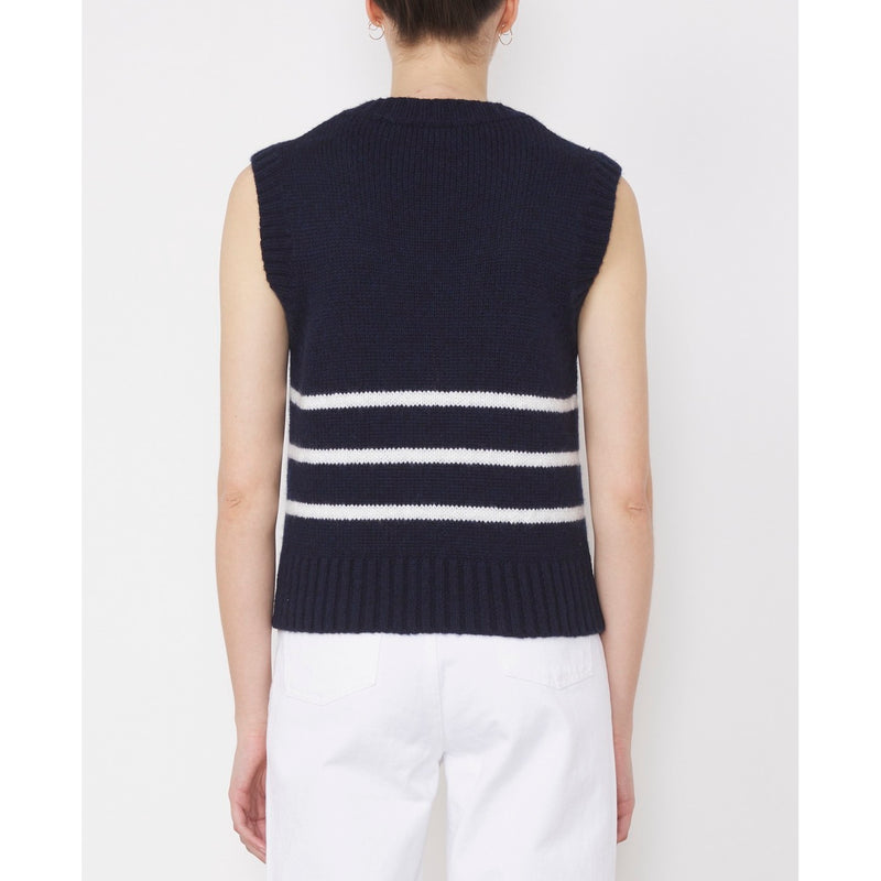 Aurora Sleeveless Sweater - Navy/Ecru - Woman