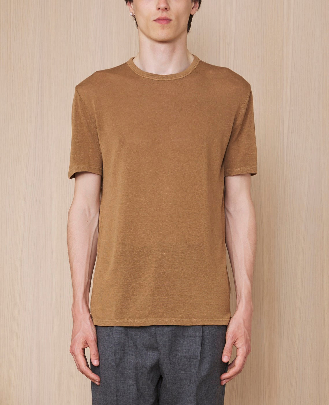 Tee Shirt Ss Tee Gmt Dye Lyocell Linen - Cigar