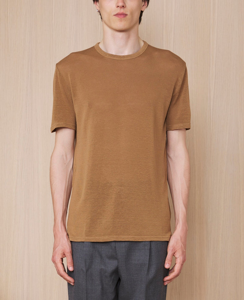 Tee Shirt Ss Tee Gmt Dye Lyocell Linen - Cigar