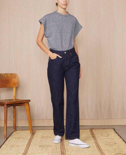 Tee Shirt Isra Multi Mini Stripe Co Li - Ecru/Dark Navy