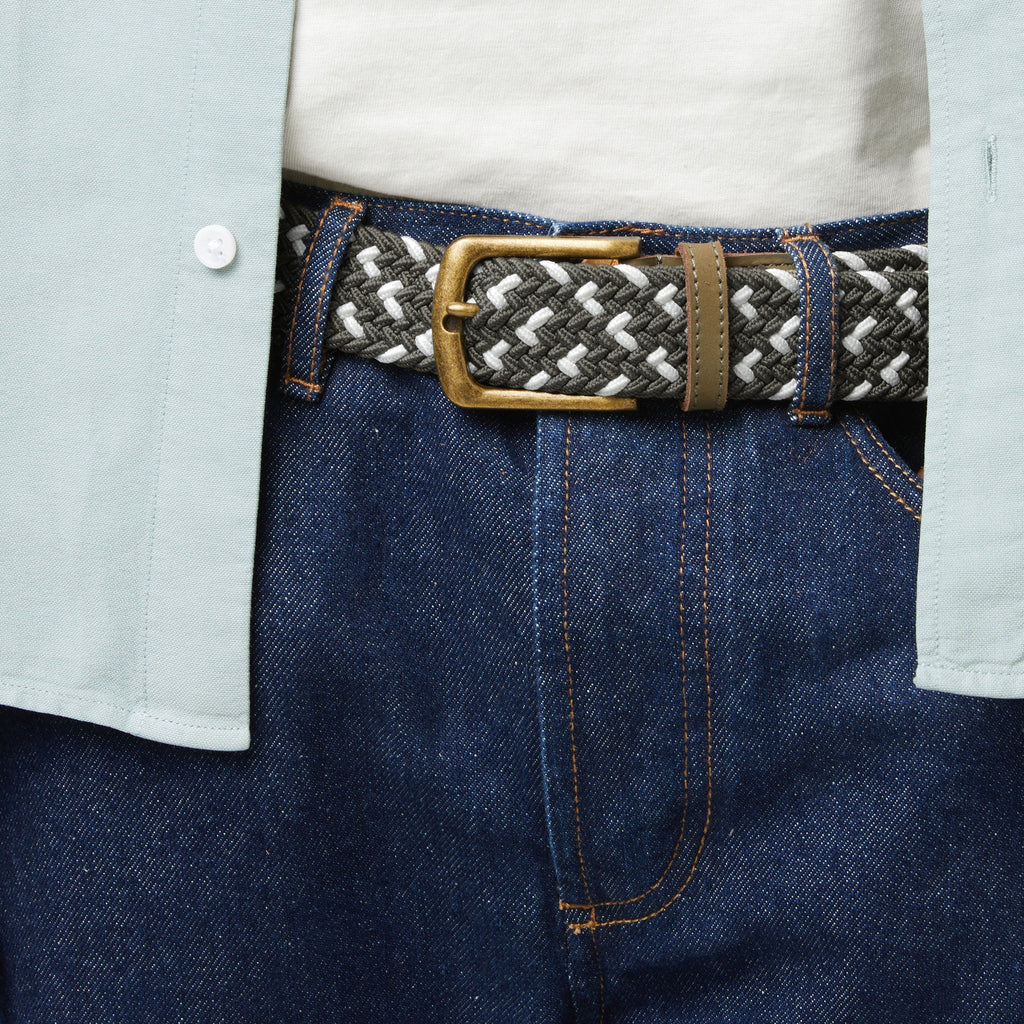 Cinturón Trenzado Caqui y Crudo Classic Belt - Hombre