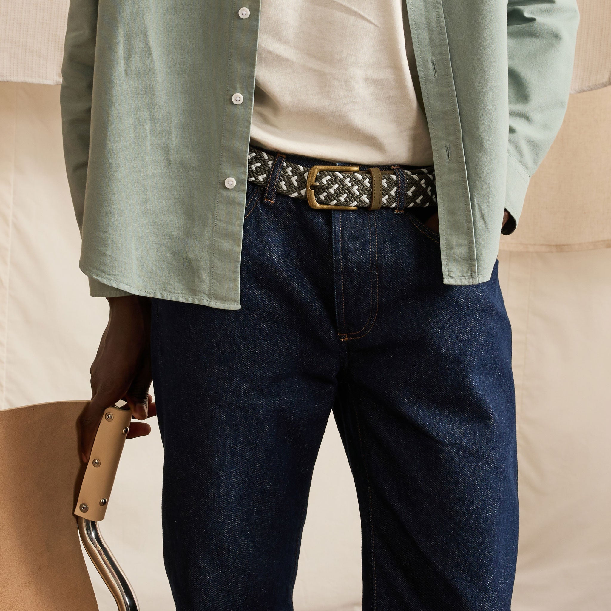 Cinturón Trenzado Caqui y Crudo Classic Belt - Hombre