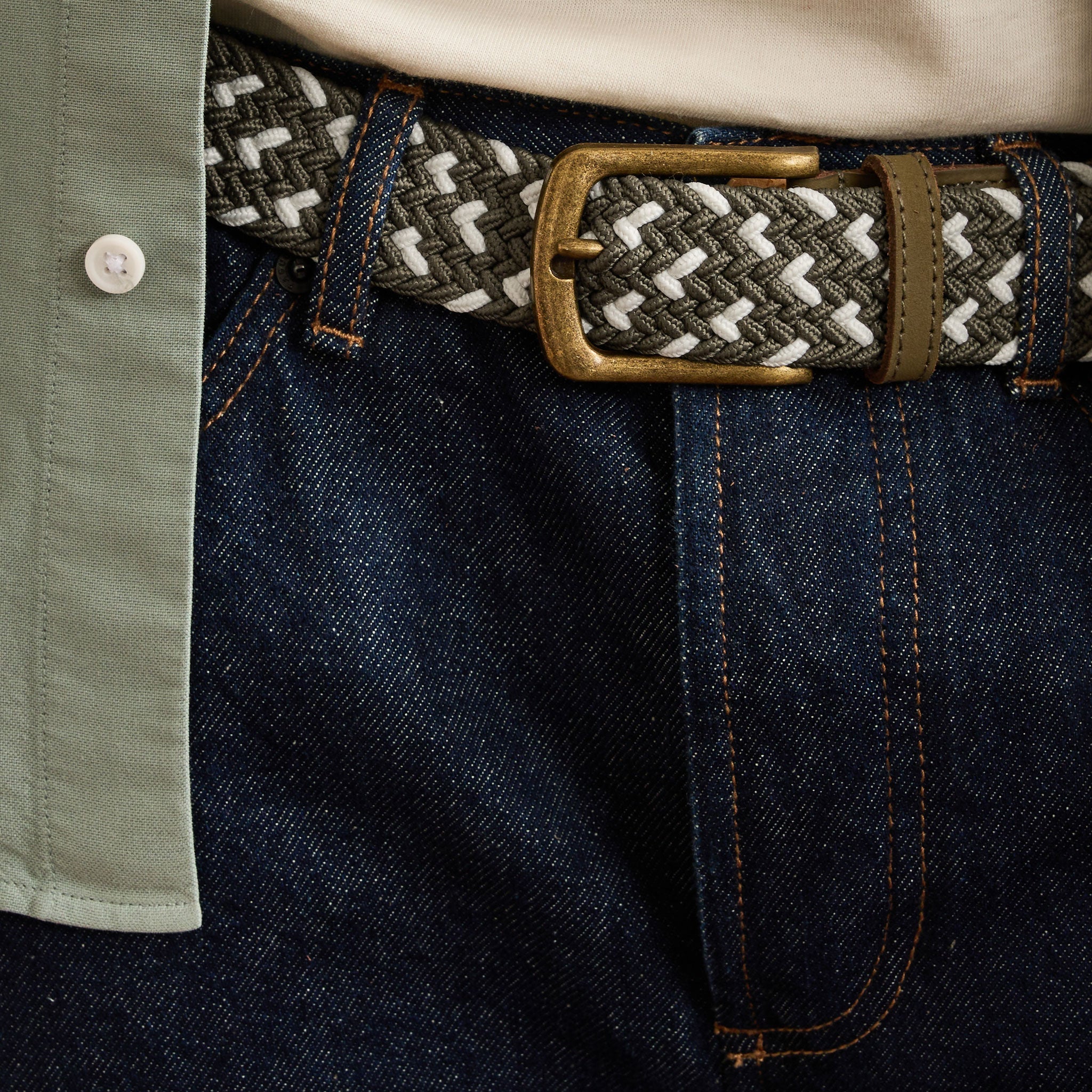 Cinturón Trenzado Caqui y Crudo Classic Belt - Hombre