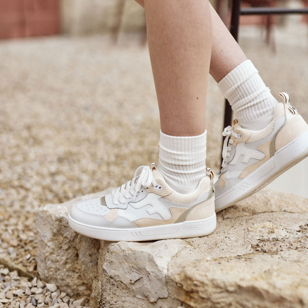 Baskets Basses Blanches & Beiges Dahlia - Femme