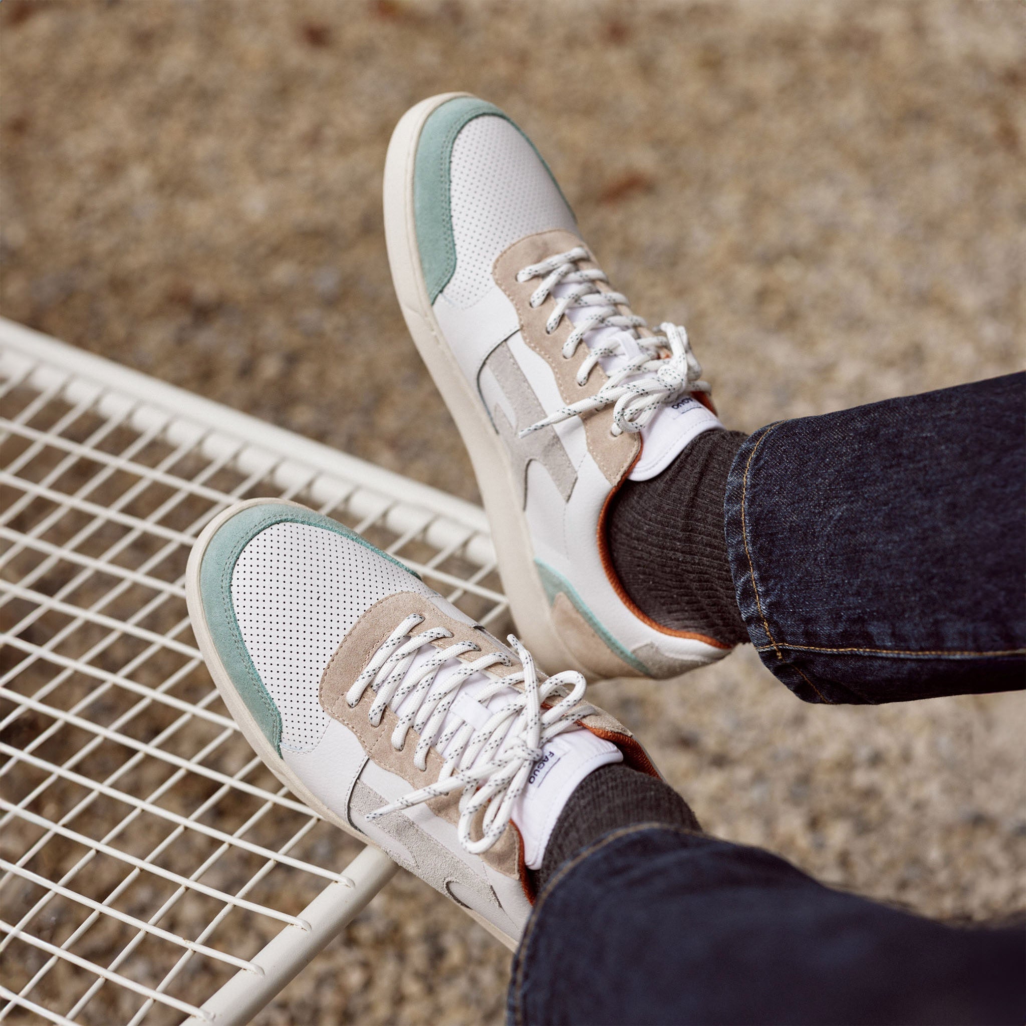 Baskets Basses Blanches & Bleu Océan Hazel - Homme