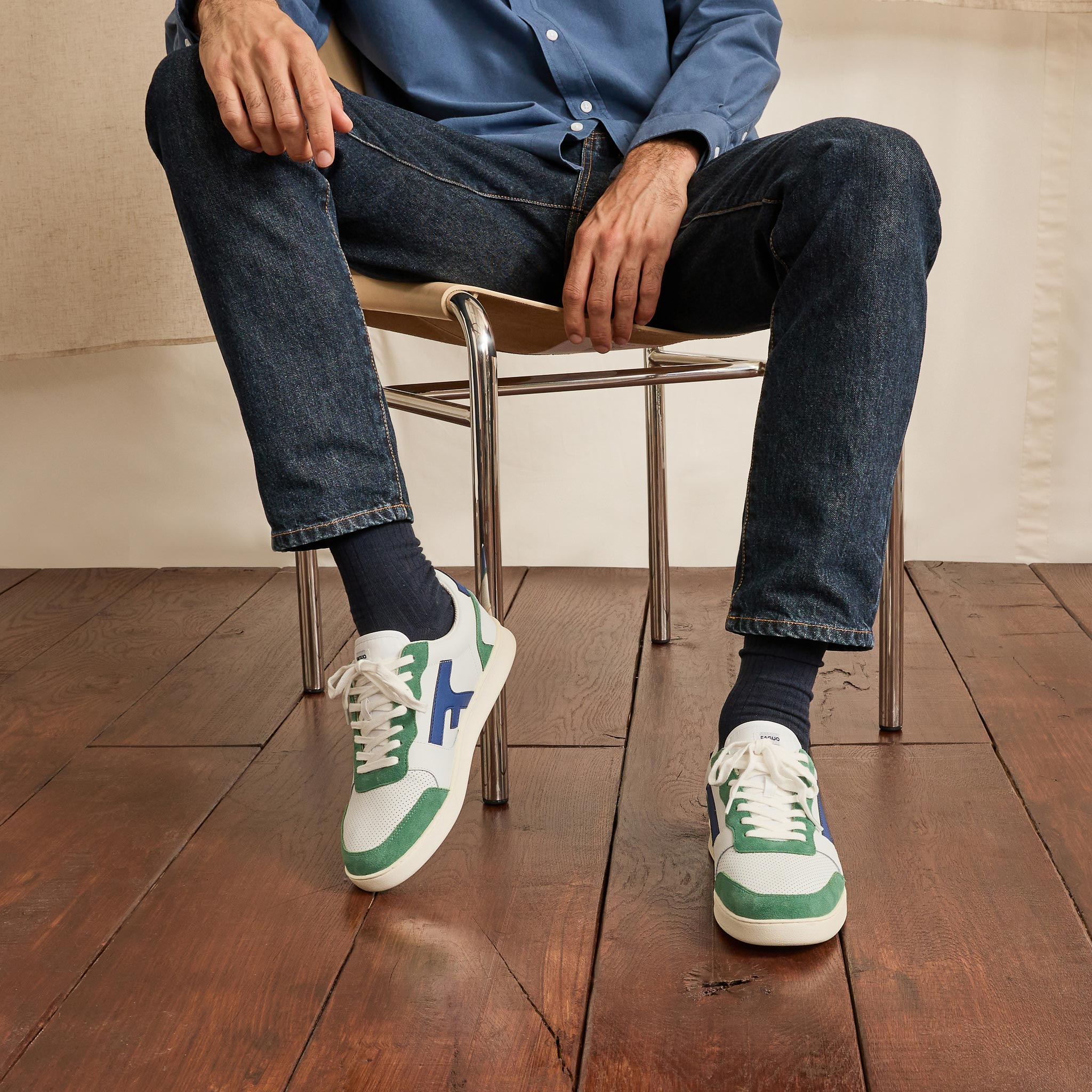 Baskets Basses Blanches & Vertes Hazel - Homme