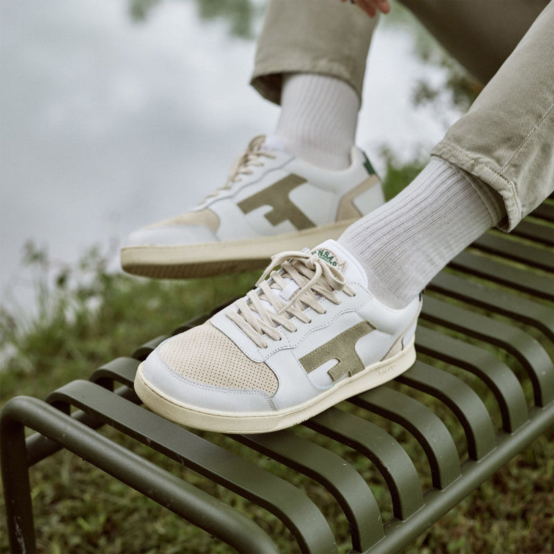 Baskets Basses Blanches & Kaki Clair Hazel - Homme