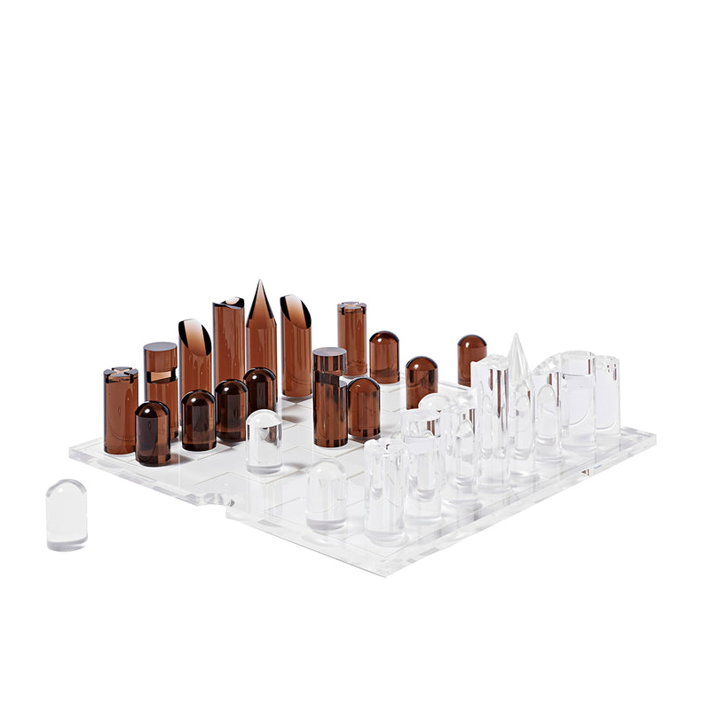 Jeu Echec Et Dames Crystal Lucite - Marron Et Transparent