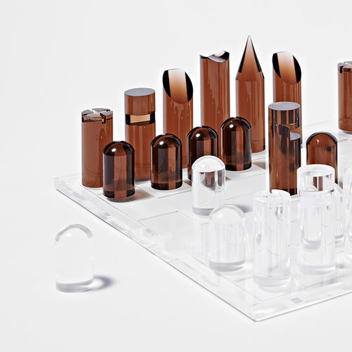 Jeu Echec Et Dames Crystal Lucite - Marron Et Transparent