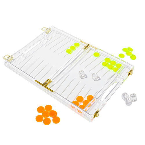 Jeu Backgammon De Voyage Crystal Lucite - Jaune Et Transparent