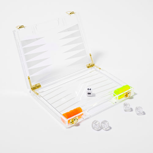 Jeu Backgammon De Voyage Crystal Lucite - Jaune Et Transparent