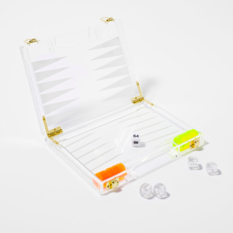 Jeu Backgammon De Voyage Crystal Lucite - Jaune Et Transparent