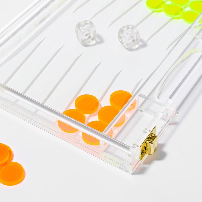 Jeu Backgammon De Voyage Crystal Lucite - Jaune Et Transparent