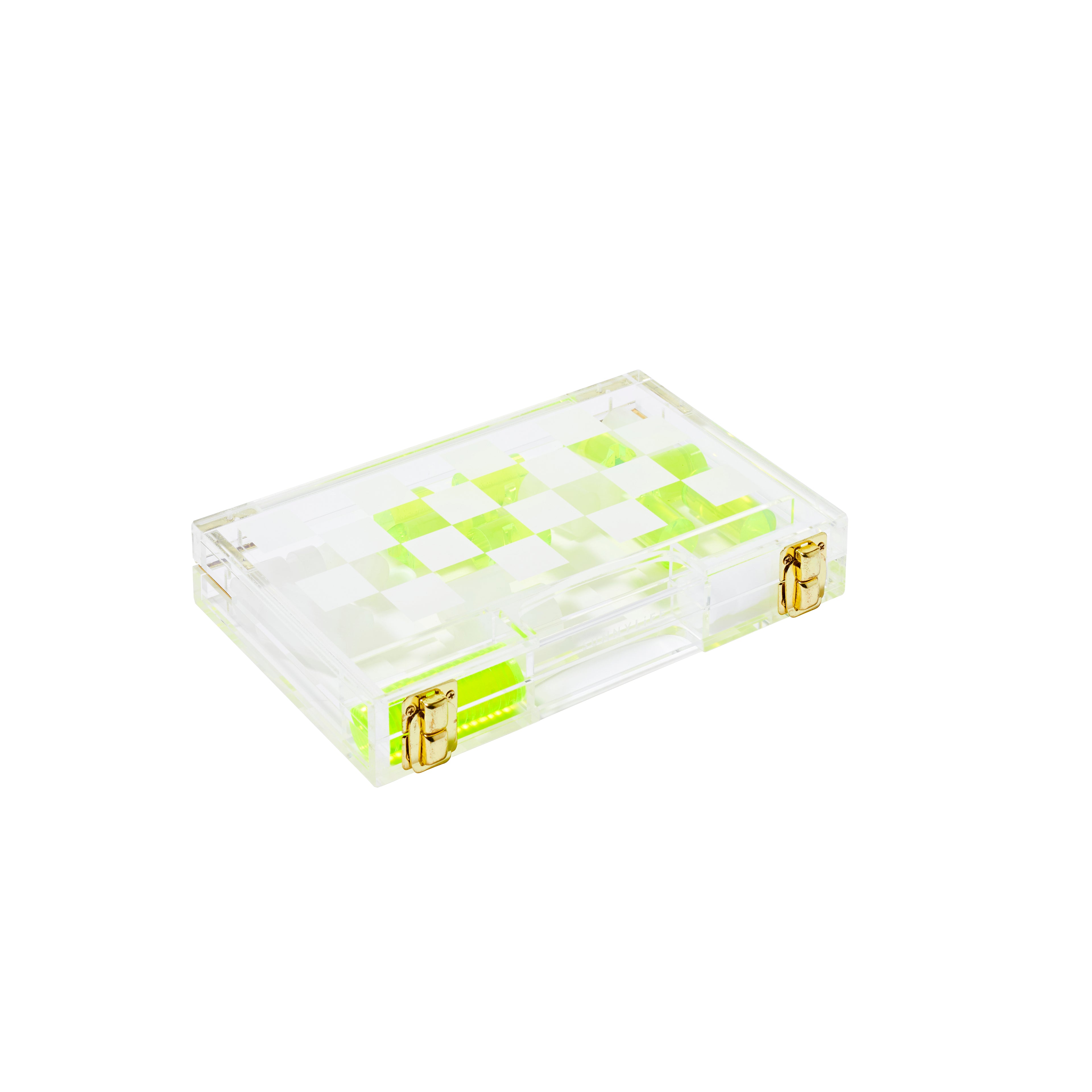 Jeu Echec Et Dames De Voyage Crystal Lucite - Jaune Et Transparent