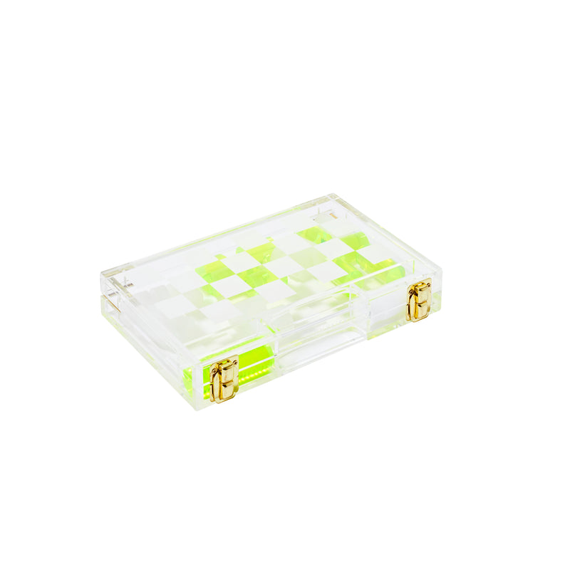 Jeu Echec Et Dames De Voyage Crystal Lucite - Jaune Et Transparent