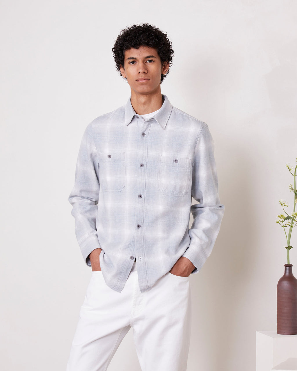 Ahmad Shirt - Lightgrey/White/Blue - Men