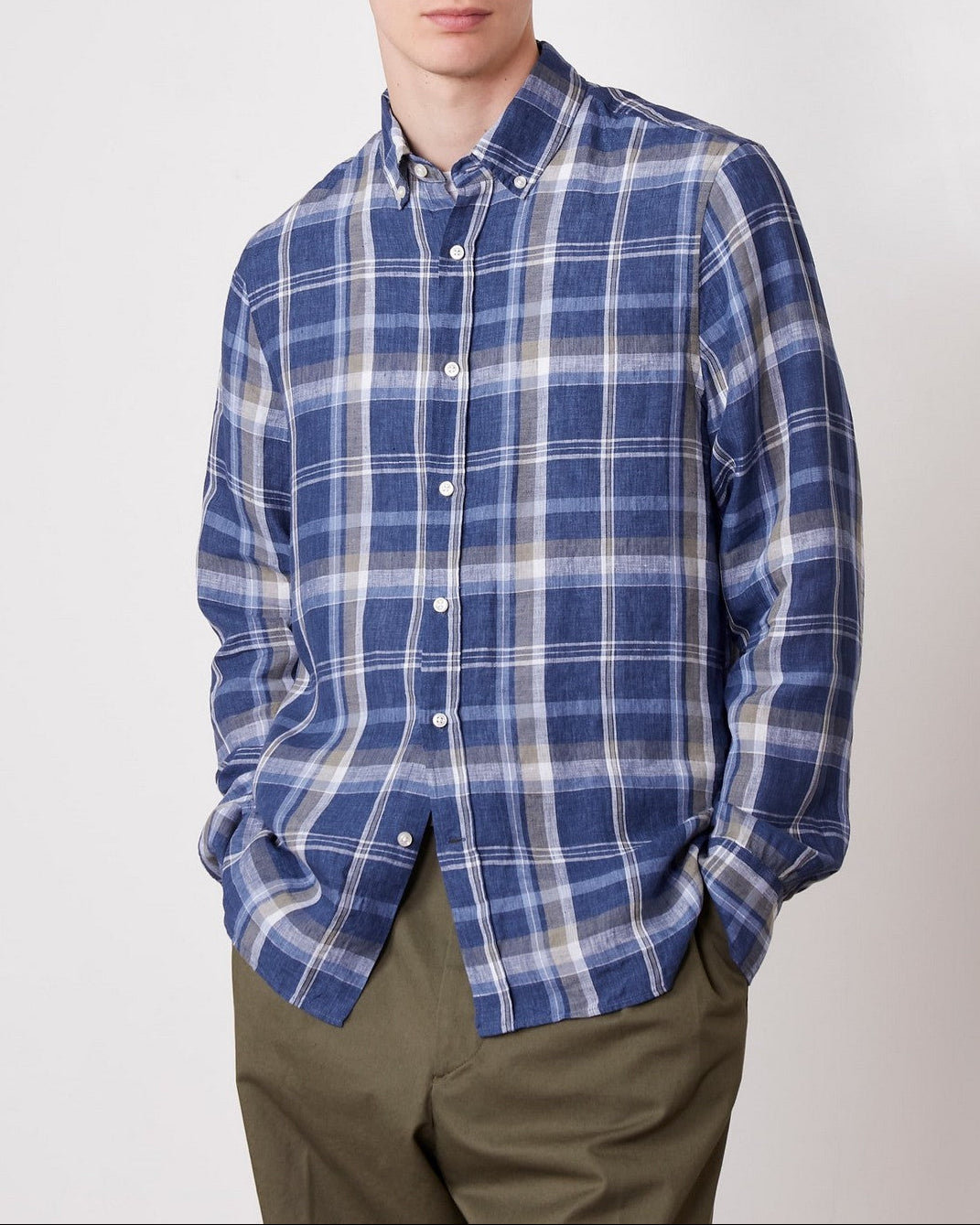 Chemise Arsene Sans Poche - Indigo/Blanc/Olive - Homme