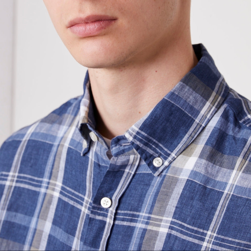 Chemise Arsene Sans Poche - Indigo/Blanc/Olive - Homme
