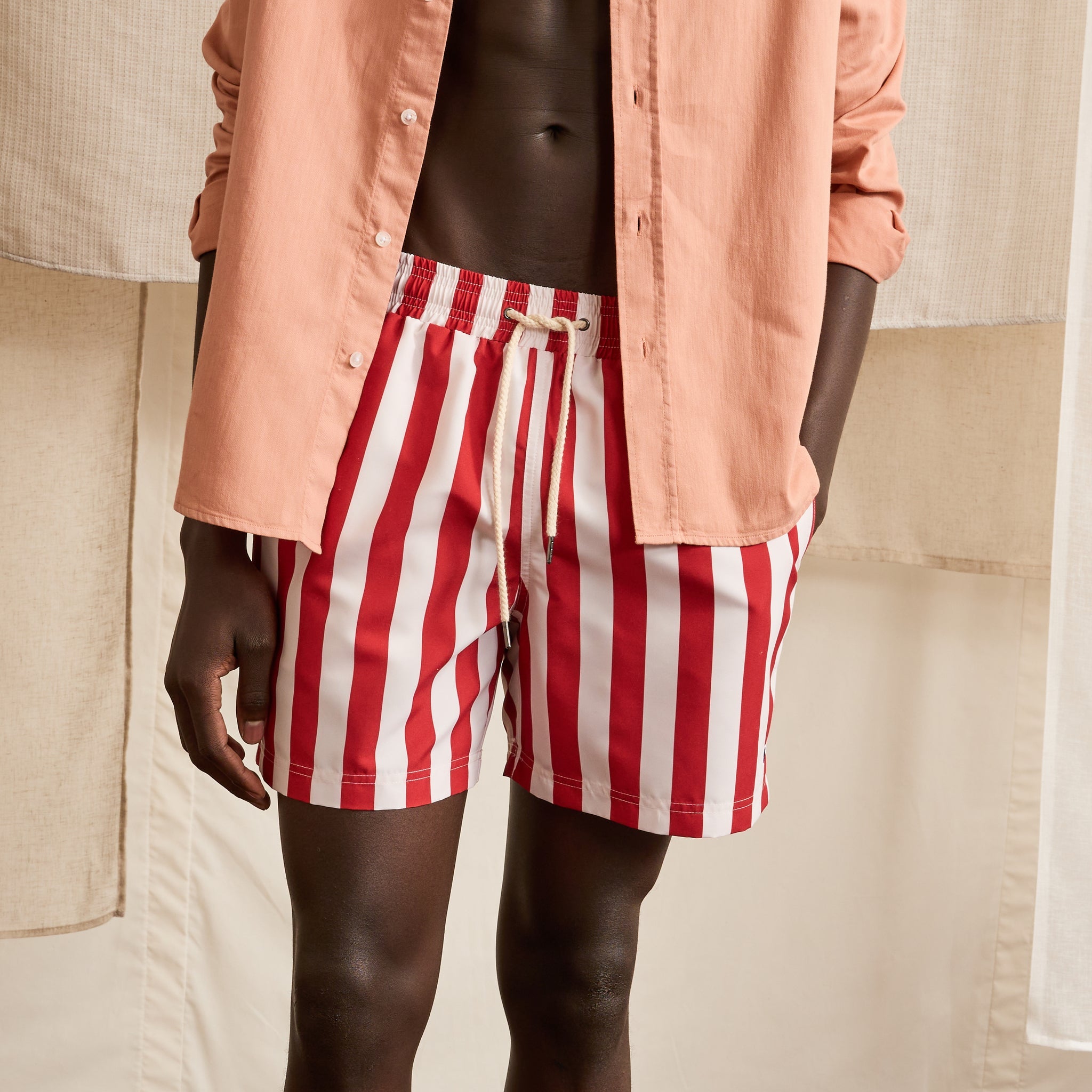 Red & Cream Mimizan Swim Shorts - Men
