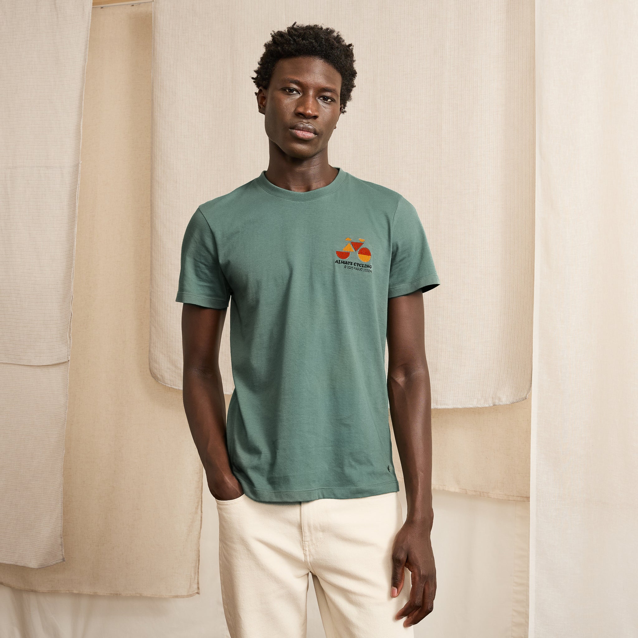 T-Shirt Vert Clair Vélo Brodé Arcy - Homme